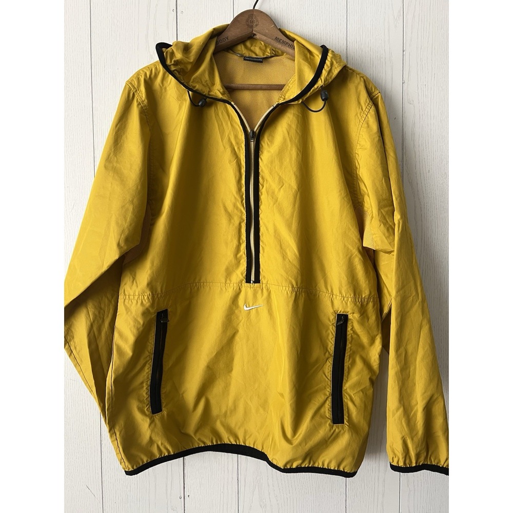 Vintage Nike Jacket 1/2 Zip Hooded Pullover Anorak Center Swoosh Small Yellow